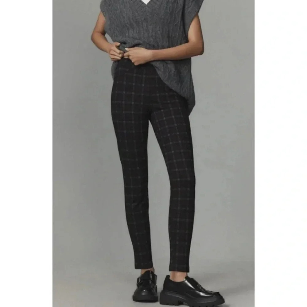 NWT Anthropologie Sanctuary L Plaid Leggings Gray Black Tan